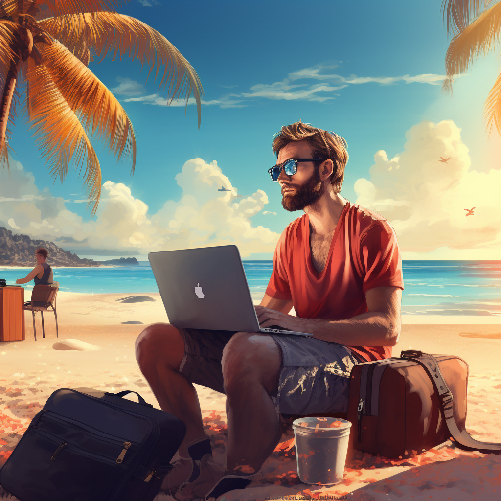 Digital nomad sur la plage